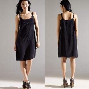 EILEEN FISHER Silk Dress Womens Size 8 Petite Beaded LBD Cocktail Holiday Party